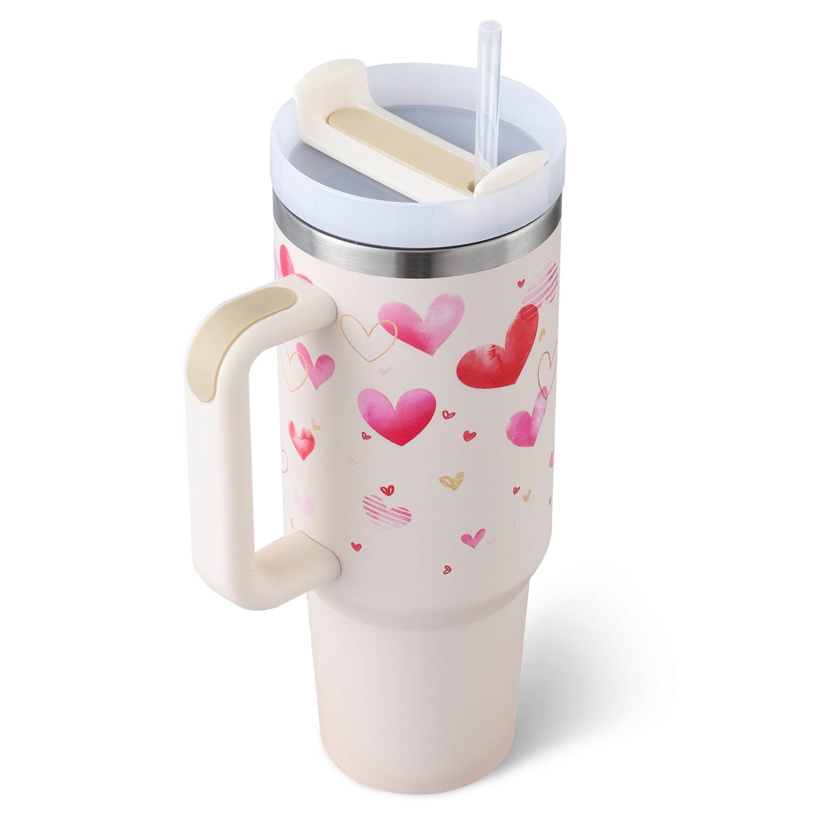 40 Oz Tumbler With Handle Straw Insulated, Stainless Steel Spill Proof Vacuum Coffee Cup Tumbler With Lid Tapered Mug Gifts For Valentine Lover Suitable For Car Gym Office Travel - Trendify Store
