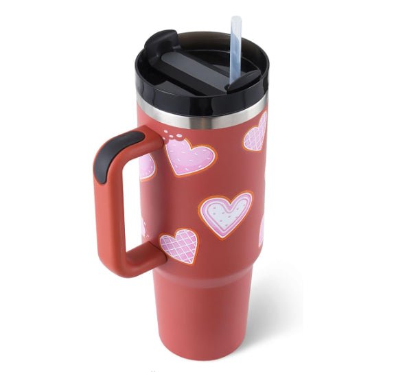 40 Oz Tumbler With Handle Straw Insulated, Stainless Steel Spill Proof Vacuum Coffee Cup Tumbler With Lid Tapered Mug Gifts For Valentine Lover Suitable For Car Gym Office Travel - Trendify Store