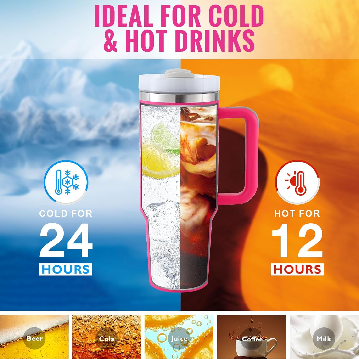40 Oz Tumbler With Handle Straw Insulated, Stainless Steel Spill Proof Vacuum Coffee Cup Tumbler With Lid Tapered Mug Gifts For Valentine Lover Suitable For Car Gym Office Travel - Trendify Store