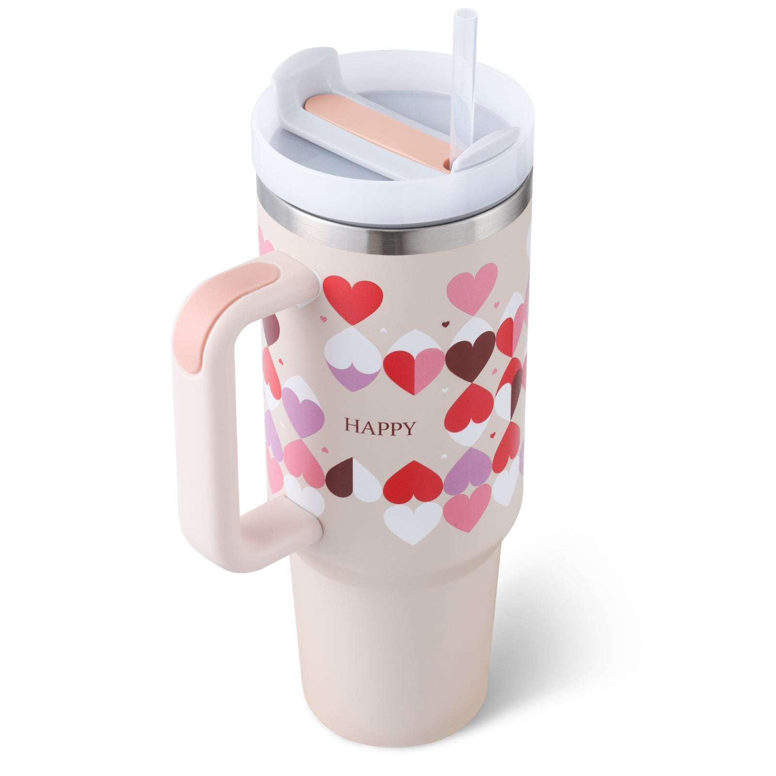 40 Oz Tumbler With Handle Straw Insulated, Stainless Steel Spill Proof Vacuum Coffee Cup Tumbler With Lid Tapered Mug Gifts For Valentine Lover Suitable For Car Gym Office Travel - Trendify Store