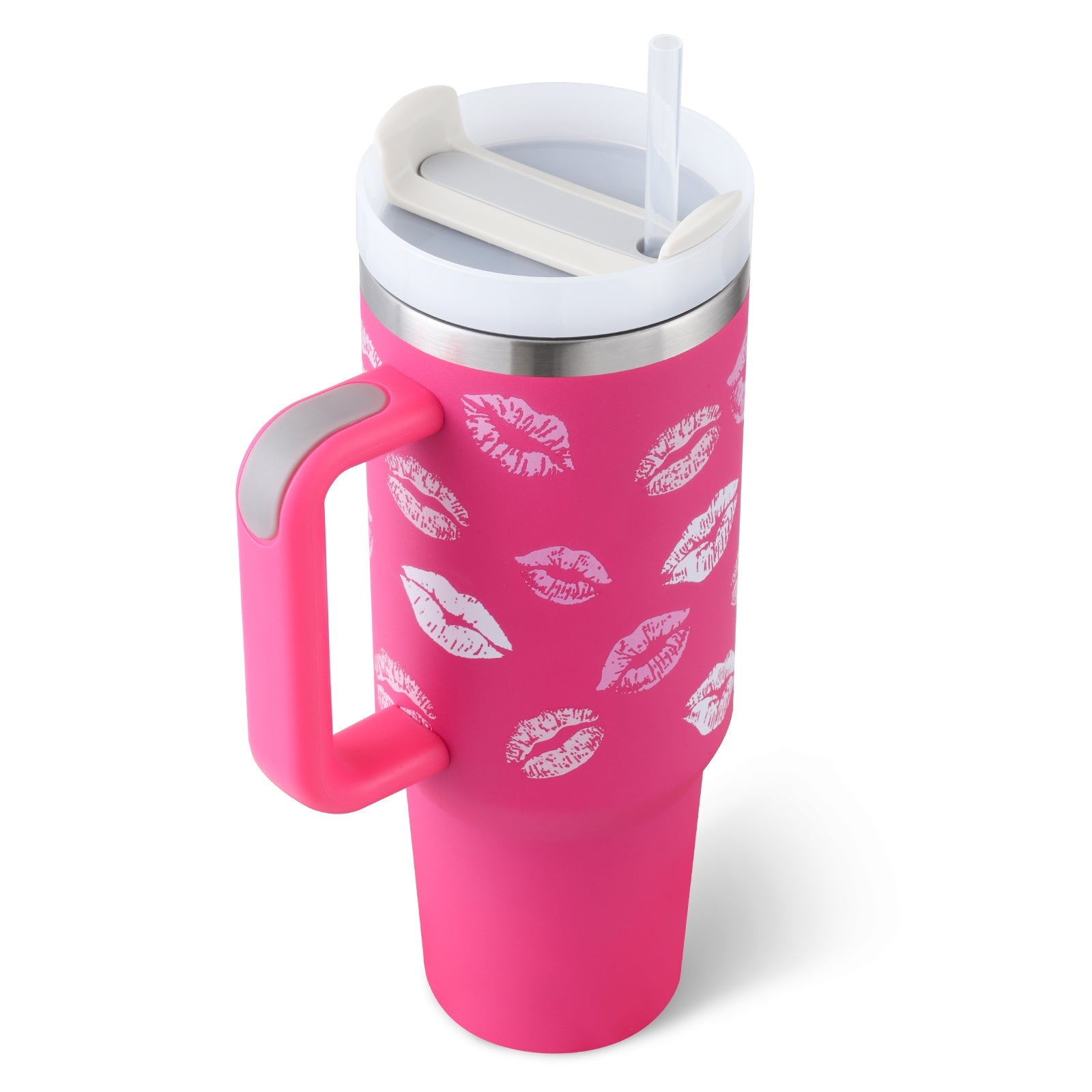 40 Oz Tumbler With Handle Straw Insulated, Stainless Steel Spill Proof Vacuum Coffee Cup Tumbler With Lid Tapered Mug Gifts For Valentine Lover Suitable For Car Gym Office Travel - Trendify Store
