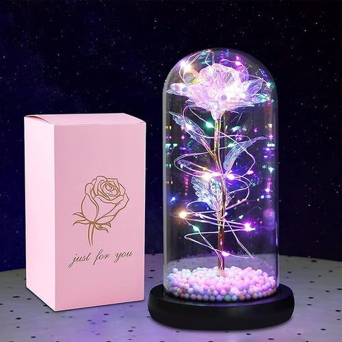 Artificial Tulips in Crystal Box, Galaxy Glass Rose Flower with LED Light Great Gift Ideas for Valentine's Day - Trendify Store