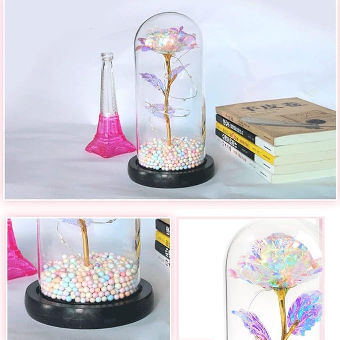 Artificial Tulips in Crystal Box, Galaxy Glass Rose Flower with LED Light Great Gift Ideas for Valentine's Day - Trendify Store