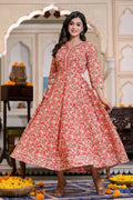 Cotton Printed Anarkali Kurti for Women (Red, M) - Trendify Store