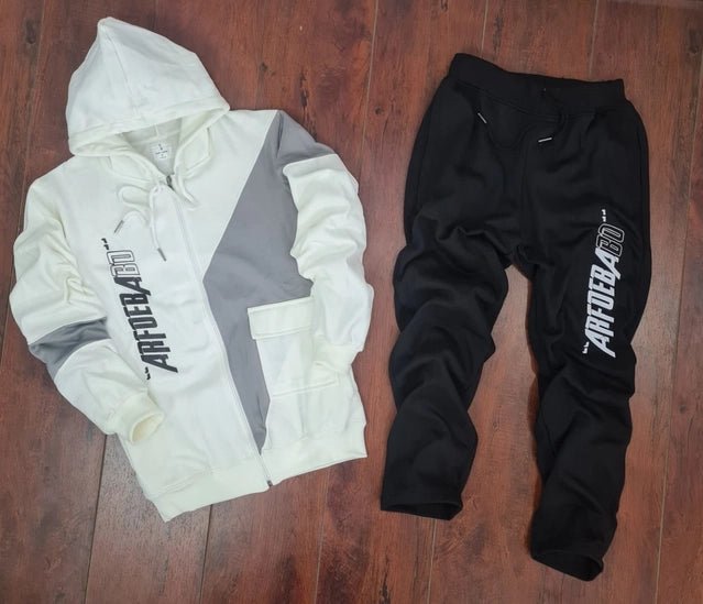Fleece Printed Tracksuit for Men (White & Black, M) - Trendify Store
