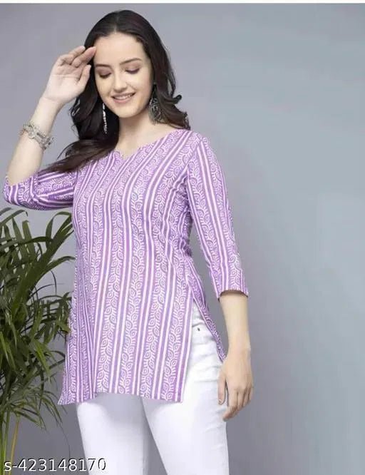 Lavender Short Kurti, Stylish Women's Pure Cotton kurti - Trendify Store