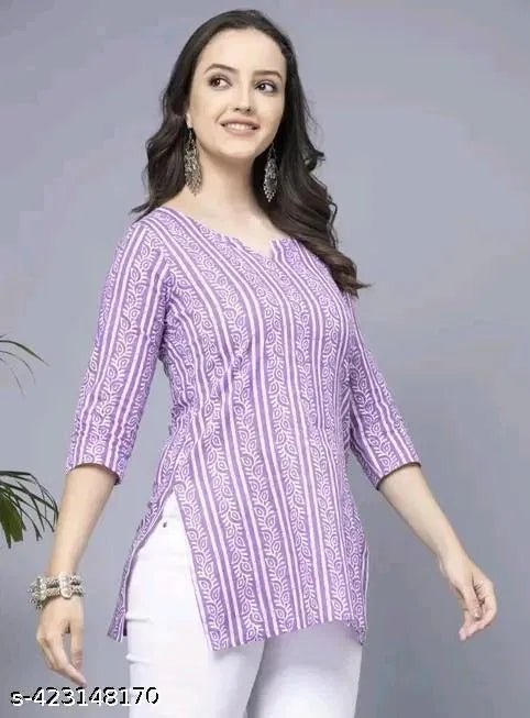 Lavender Short Kurti, Stylish Women's Pure Cotton kurti - Trendify Store
