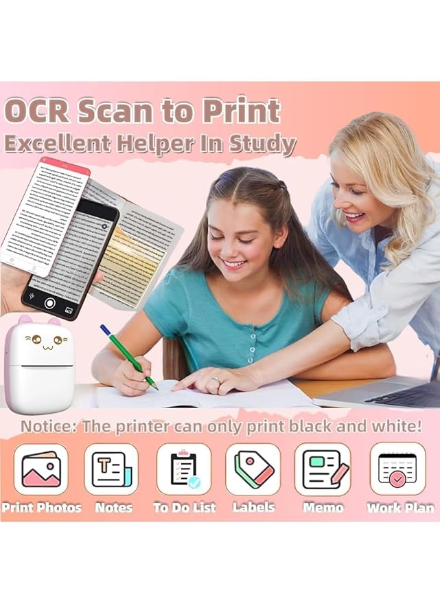 Mini Thermal Printer | Inkless Sticker Printer | USB APP Control Inkless Printer | Wireless Mini Pocket Printer for Labels, Stickers, Photos, Bookmarks, Cards, White - Trendify Store
