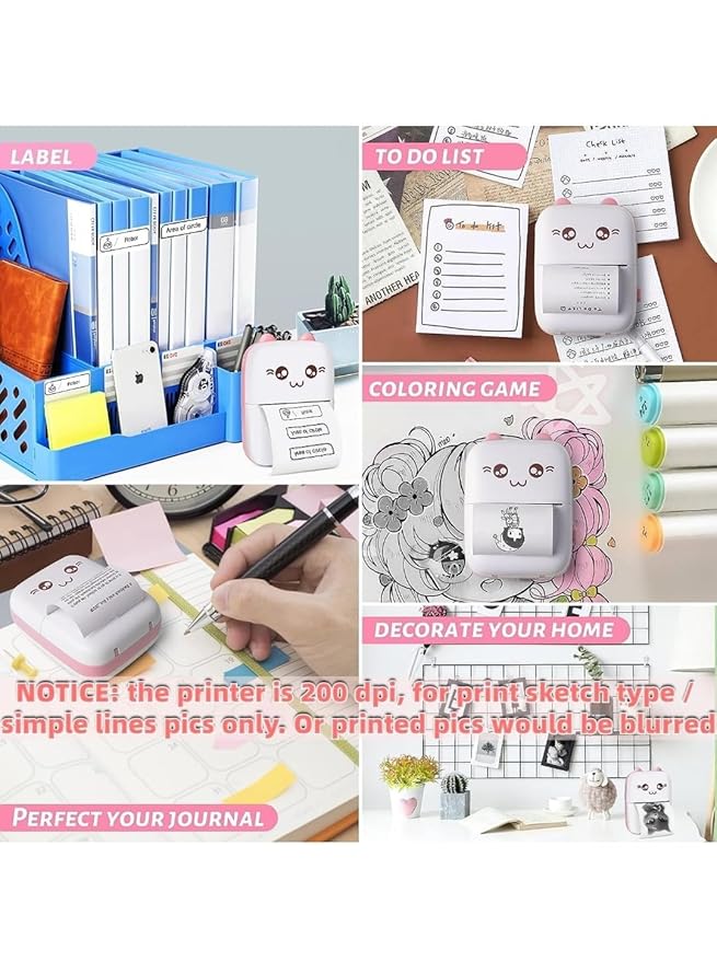 Mini Thermal Printer | Inkless Sticker Printer | USB APP Control Inkless Printer | Wireless Mini Pocket Printer for Labels, Stickers, Photos, Bookmarks, Cards, White - Trendify Store