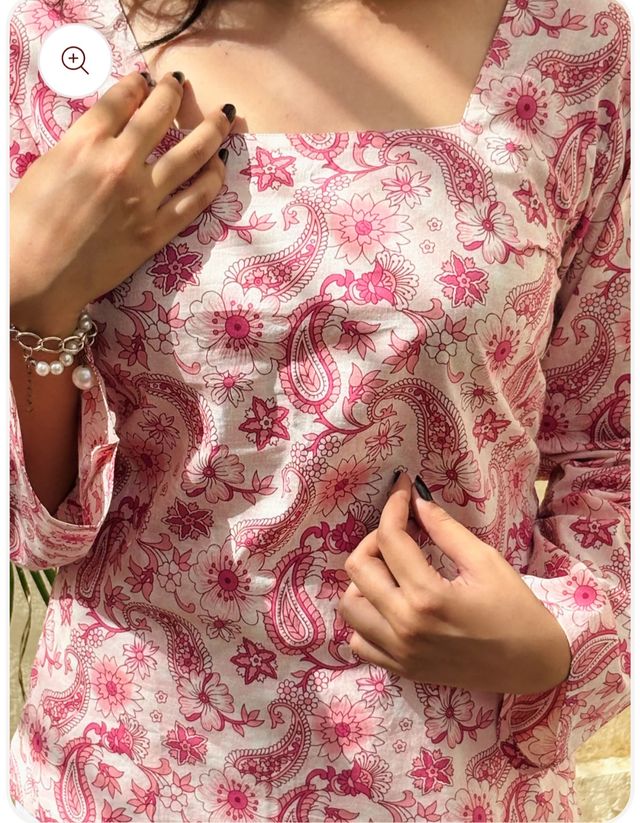 Women's Printed Straight Sleeveless Square Neck Flared Short Kurti for Women & Girls – Pink & White Designer Kurti - Trendify Store